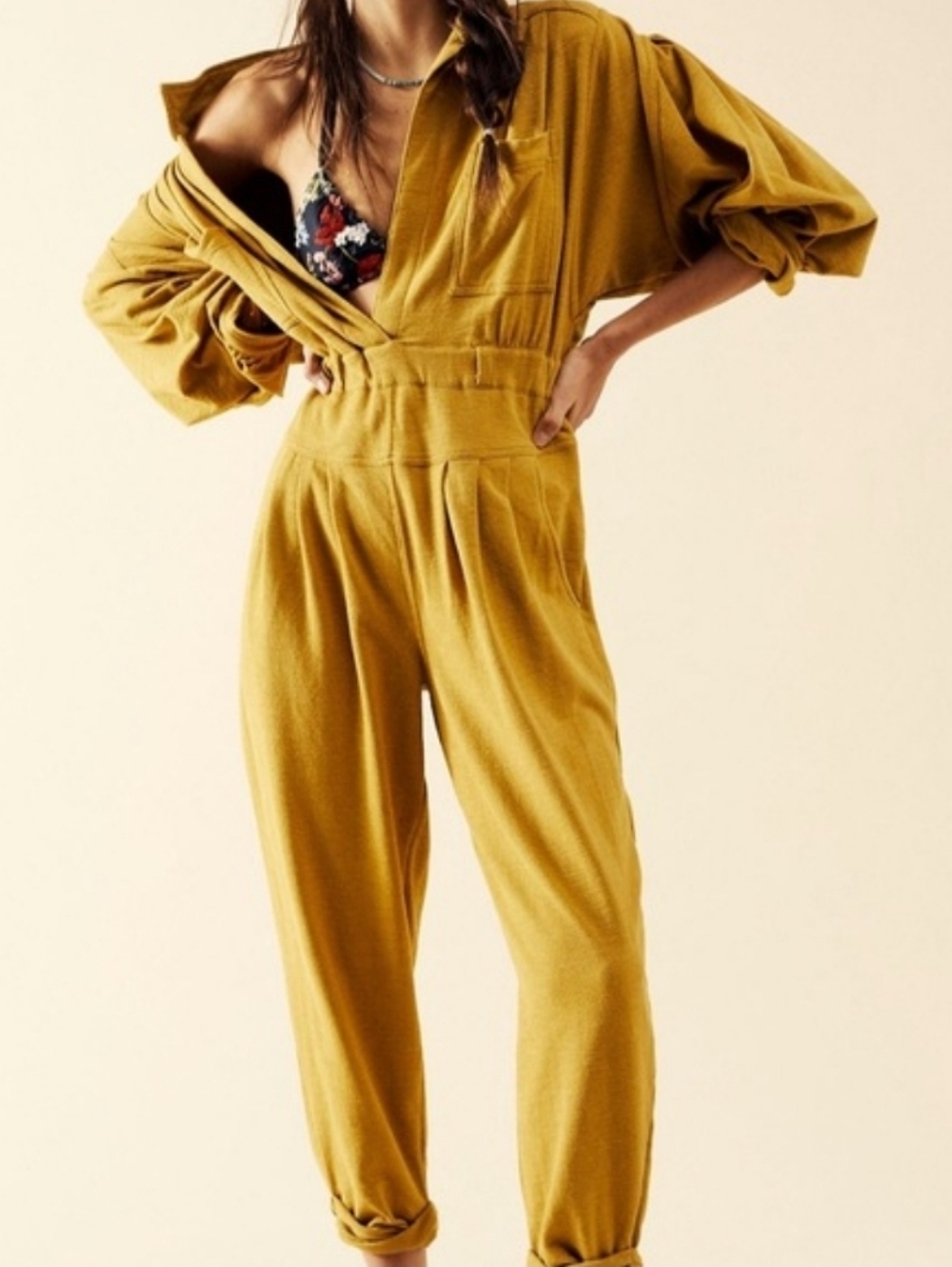 Free People Beach Faye One Piece Mustard Yellow Women's Jumpsuit Resortwear Boho